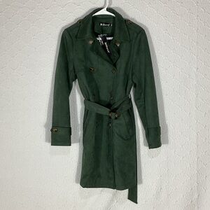 Allegra K Dark Green Trench Coat medium faux suede belt
